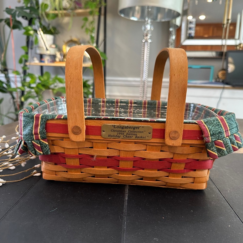 Vintage Longaberger 1996 Holiday Cheer Basket With Handles and 2 Plastic‎ Liners